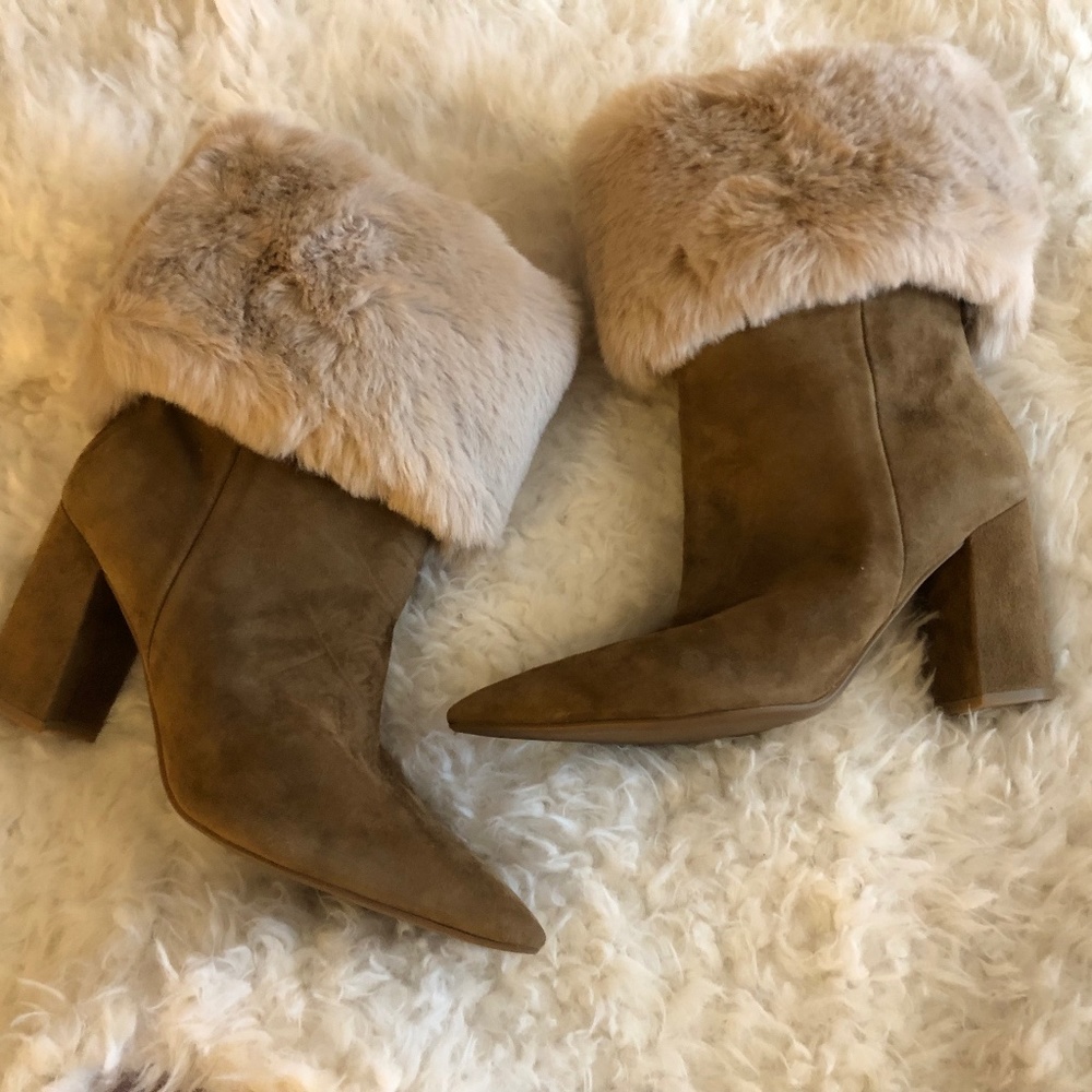 Nine West Chrissa Bootie with Block Heel and Faux Fur
